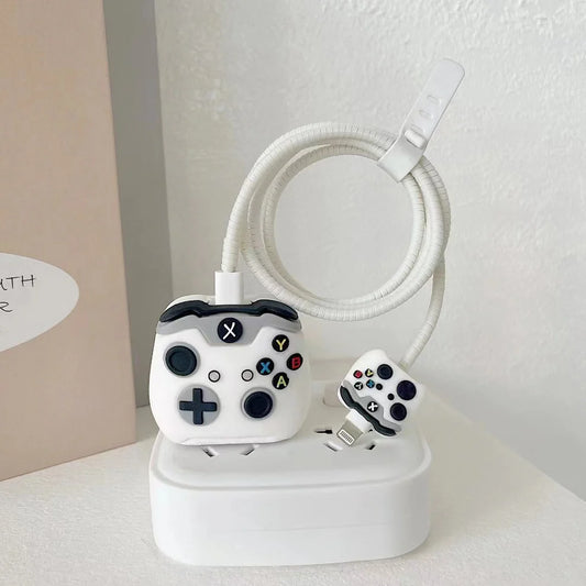 Iphone Charger Case Cover - Xbox White  - 4 Piece Set (With Wire Protector)