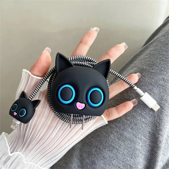 Iphone Charger Case Cover - Black Cat - 4 Piece Set (With Wire Protector)
