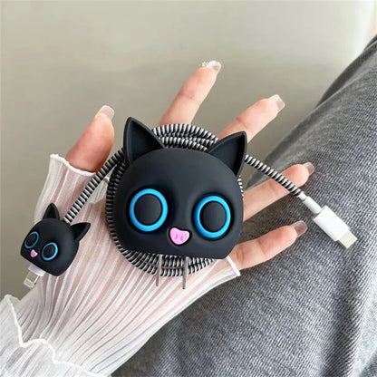Iphone Charger Case Cover - Black Cat - 4 Piece Set (With Wire Protector)
