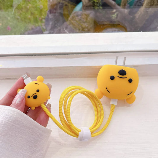Iphone Charger Case Cover - Winnie The Pooh - 4 Piece Set (With Wire Protector)