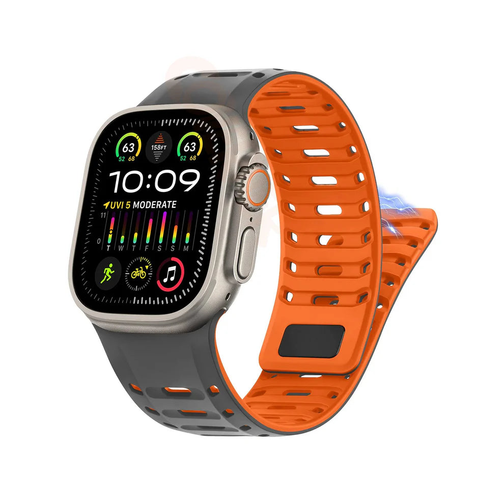 TwinLock Band for Apple Watch [42/44/45/49mm] – Dual Pin + Magnetic Lock | Arthritis-Friendly, Sweatproof Silicone Strap by India