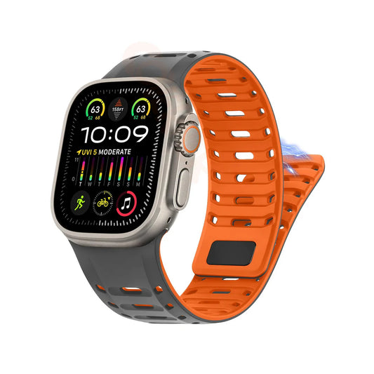 TwinLock Band for Apple Watch [42/44/45/49mm] – Dual Pin + Magnetic Lock | Arthritis-Friendly, Sweatproof Silicone Strap by India