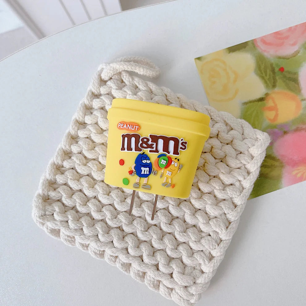 Iphone Charger Case Cover - Yellow M&Ms- 4 Piece Set (With Wire Protector)